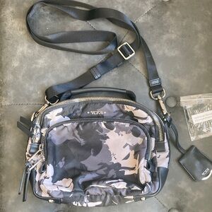 Tumi Black and Gray Camouflage Crossbody Bag